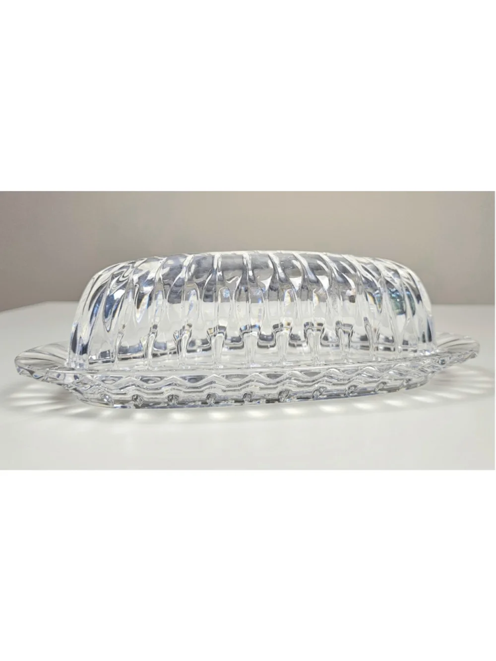 Vintage Mikasa Park Lane Lead Crystal Covered Butter Dish Lid 1/4 Lb Tray 1980s